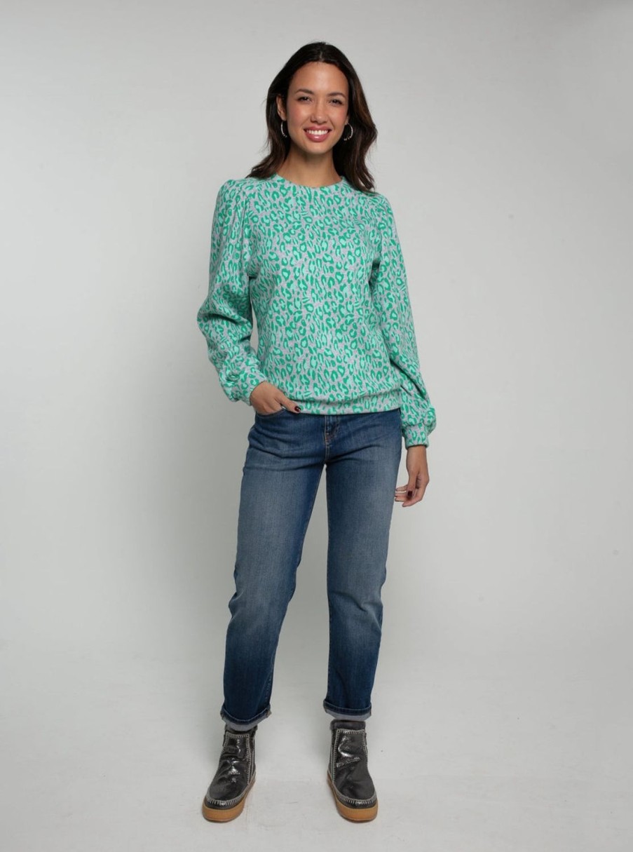 Women Nooki Knitwear | Printed Leopard Piper Sweater-Mint Mix