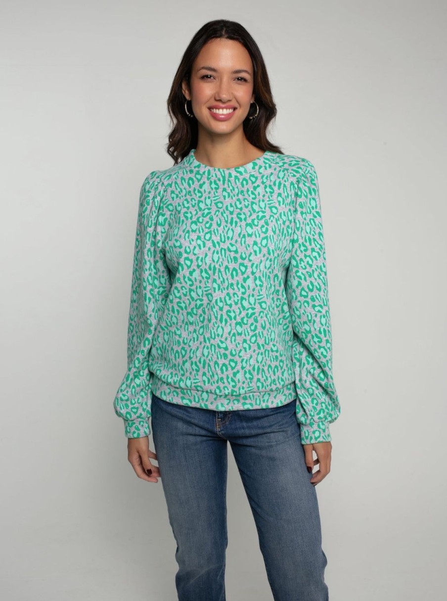 Women Nooki Knitwear | Printed Leopard Piper Sweater-Mint Mix