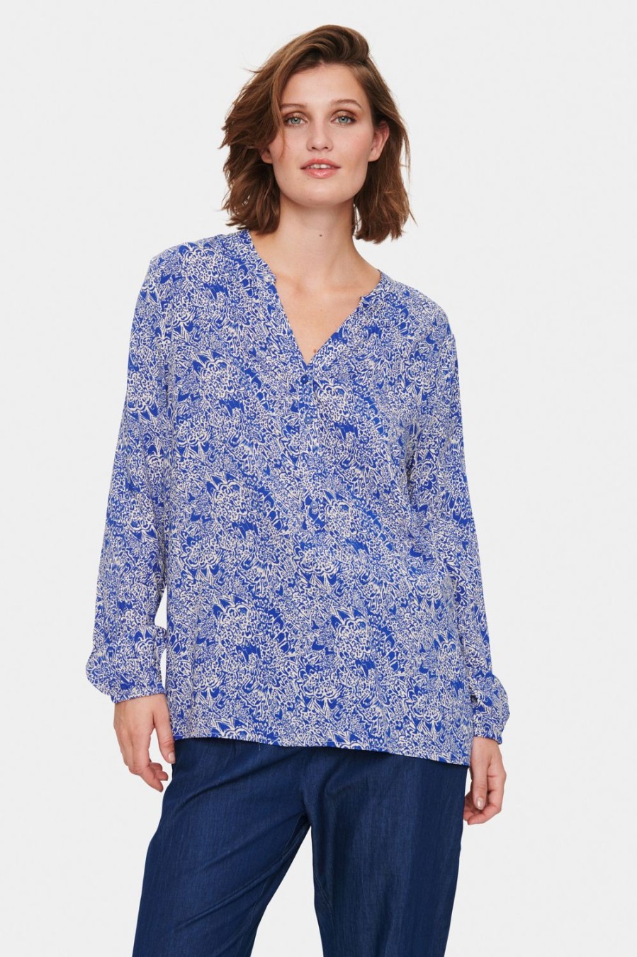 Women Saint Tropez Tops | Eda Shirt-Surf Blue Peacock Stroke