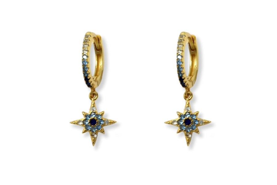 Women Boho Betty Earrings | Cohan Blue Ombre Cz Gold Hoop Star Earrings