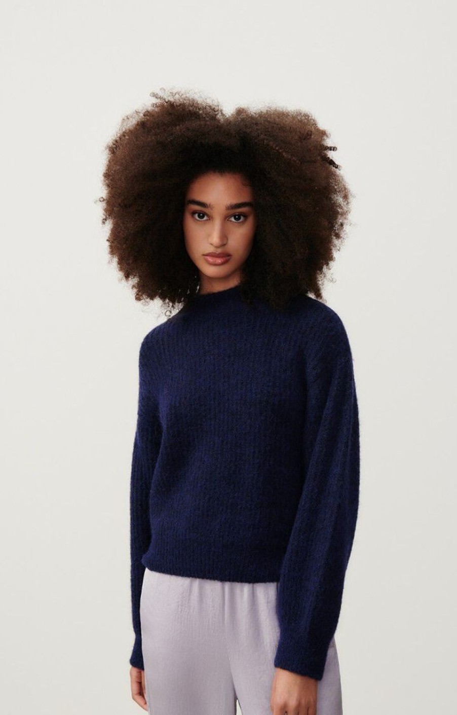 Women American Vintage Knitwear | East Round Neck Knit-Navy Chine