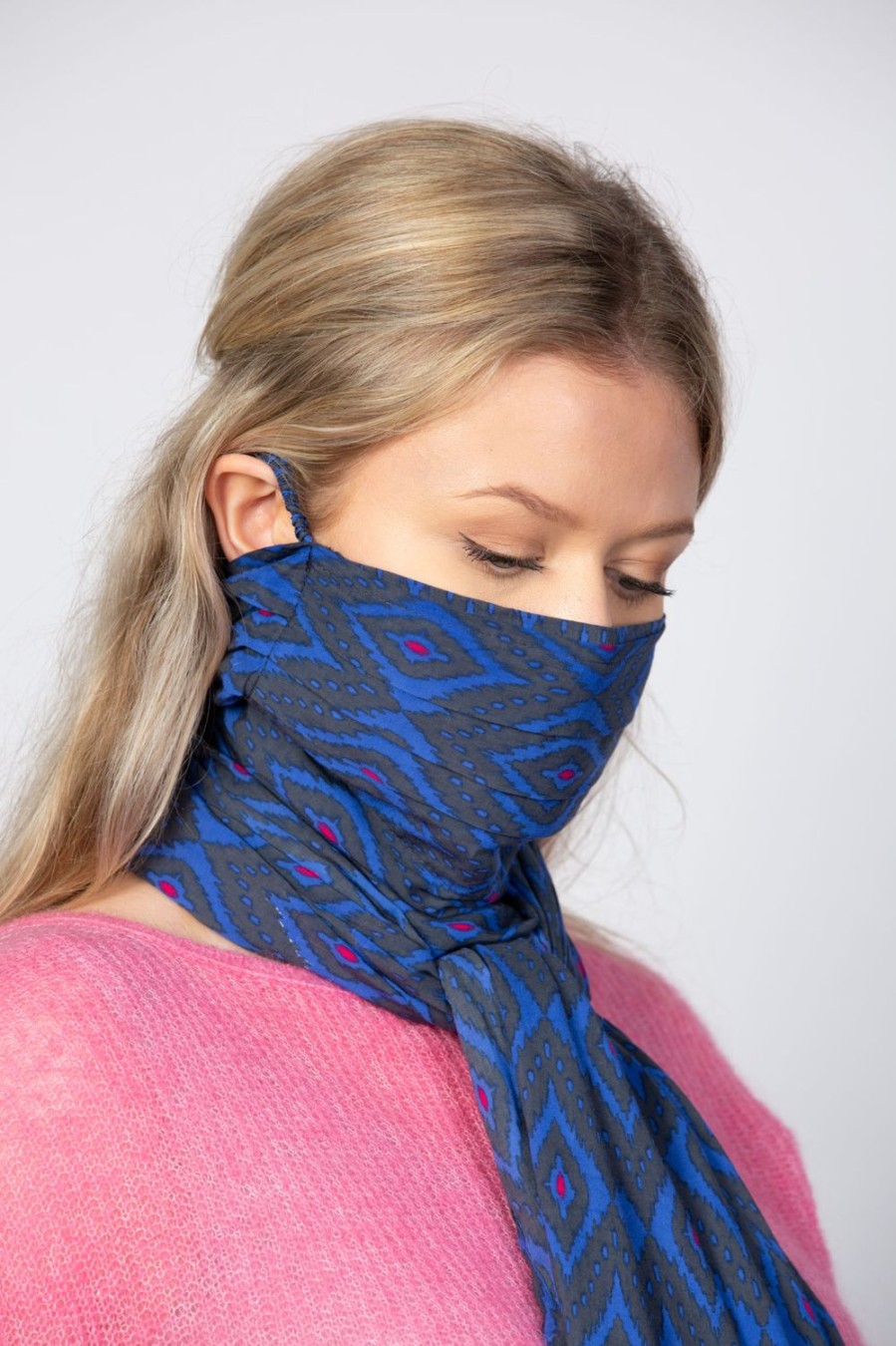 Women Doodie Stark Face Masks | Doodiescarf-Ikat Grey/Blue