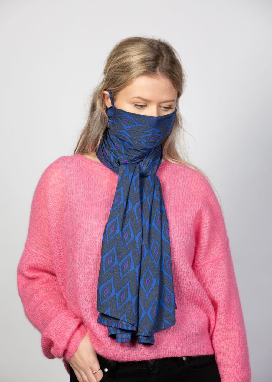 Women Doodie Stark Face Masks | Doodiescarf-Ikat Grey/Blue