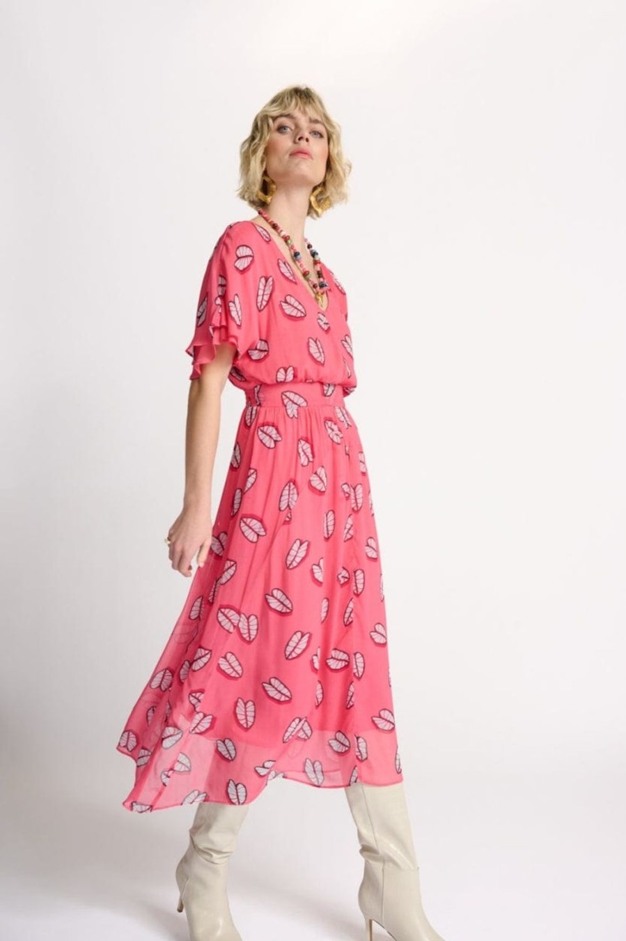 Women Pom Amsterdam Dresses | Georgie Dress-Leaf It Pink