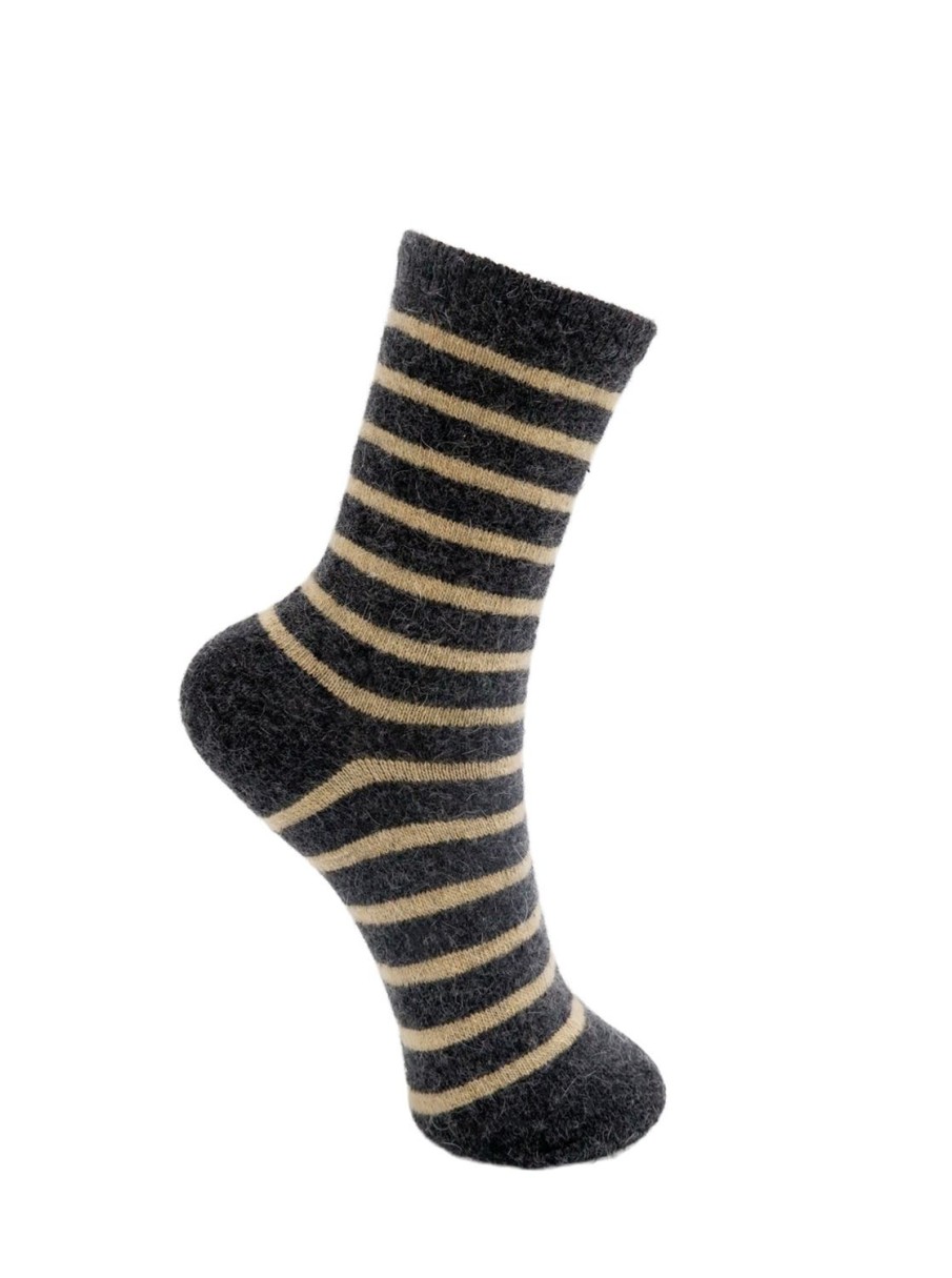 Women Black Colour Socks | Wonderland Striped Sock-Dark Grey