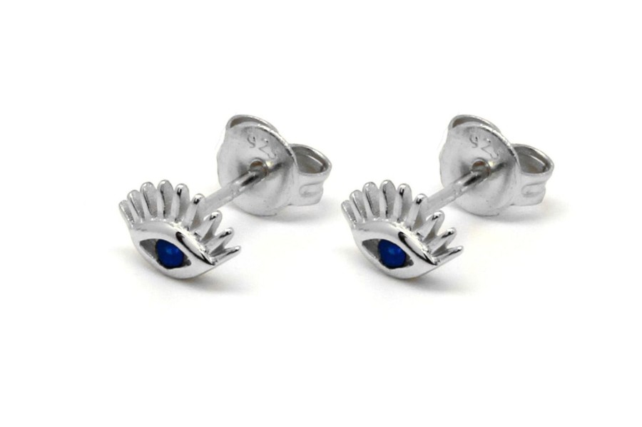 Women Boho Betty Earrings | Evie Evil Eye Sapphire Cz Stud Silver